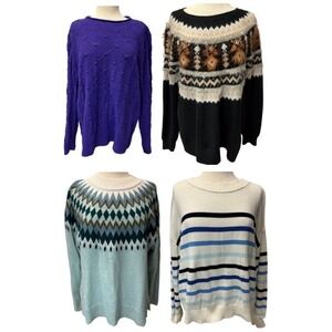 Lot of 4 Womens XL Sweaters Talbots Tribal Fair Isle Stripe Chunky Knit Bundle